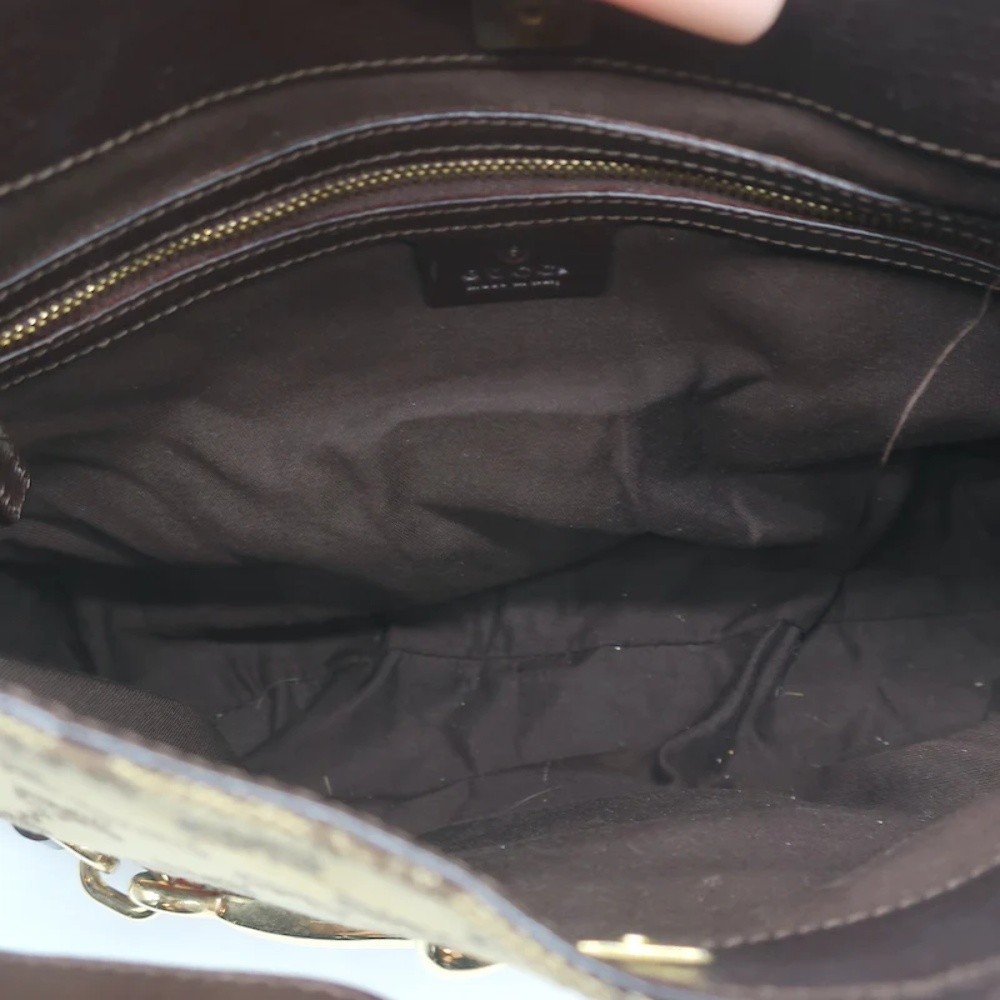 Gucci Hasler Horsebit Hobo GG Monogram Canvas & Brown Leather Shoulder Bag - Picture 10 of 12